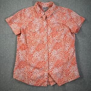 Wrangler Wrancher Daisy Print Short Sleeve Pearl Snap Shirt Women's Large Peach